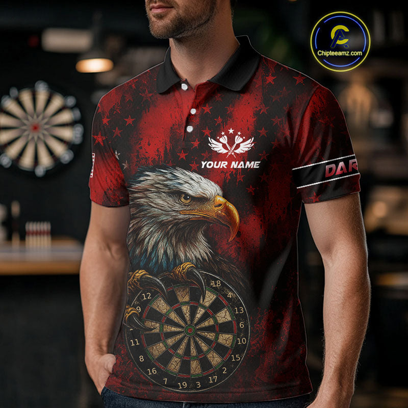 Black And Red American Flag Claw Eagle Darts Shirt For Men Custom Team Patriotic Darts Jerseys TDM4318
