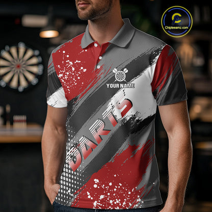 Personalized Red And Grey Grunge Darts Shirt For Men Custom Darts Jerseys Team Polo & Quarter Zip TDM4337