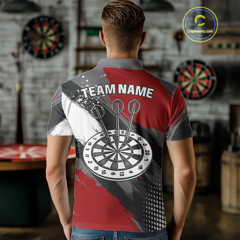 Personalized Red And Grey Grunge Darts Shirt For Men Custom Darts Jerseys Team Polo & Quarter Zip TDM4337