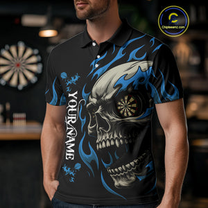 Personalized Blue Flaming Skull Darts Shirt For Men Custom Darts Jersey Team Polo & 1/4 Zip TDM4765