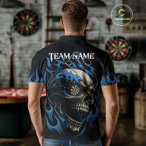 Personalized Blue Flaming Skull Darts Shirt For Men Custom Darts Jersey Team Polo & 1/4 Zip TDM4765