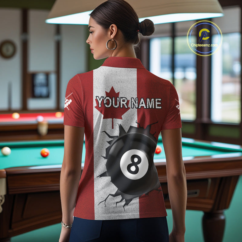 Personalized Grunge Canada Flag Billiard Shirt For Women Custom Funny 8 Ball Pool Team Jersey TDM4175