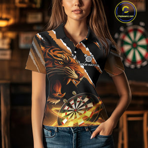 Custom Black And Orange Tiger Darts Shirt For Women Custom Darts Jersey Team Polo & Quarter Zip TDM4568