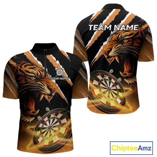 Custom Black And Orange Tiger Darts Shirt For Men Custom Darts Jersey Team Polo & Quarter Zip TDM4568