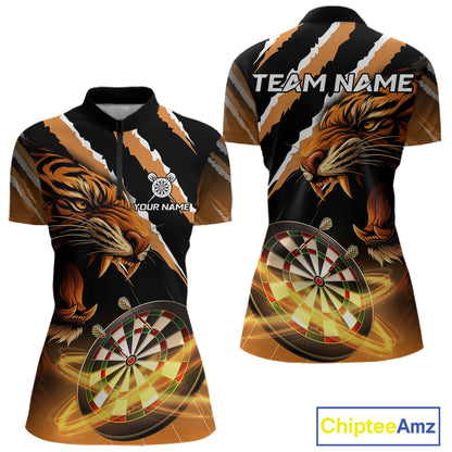 Custom Black And Orange Tiger Darts Shirt For Women Custom Darts Jersey Team Polo & Quarter Zip TDM4568