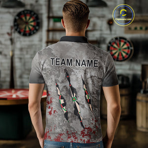 Custom Red Grey Grunge Dart Shirts With Pocket Option For Men, Darts Jersey TDM4179