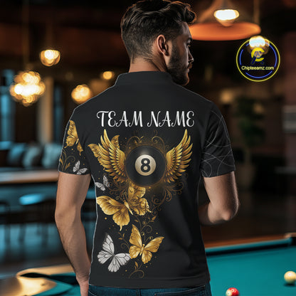 Personalized Golden 8 Ball Wings Butterflies Billiard Shirt For Men Custom Funny Pool Team Jersey TDM4777