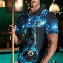Load image into Gallery viewer, Custom Panther Billiard Polo &amp; 1/4 Zip For Men, Blue Flame 8 Ball Lightning Pool Team Jersey TDM4580