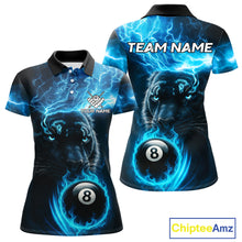 Load image into Gallery viewer, Custom Panther Billiard Polo &amp; 1/4 Zip For Women, Blue Flame 8 Ball Lightning Pool Team Jersey TDM4580