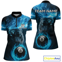 Load image into Gallery viewer, Custom Panther Billiard Polo &amp; 1/4 Zip For Women, Blue Flame 8 Ball Lightning Pool Team Jersey TDM4580