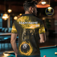 Load image into Gallery viewer, Custom Panther Billiard Polo &amp; 1/4 Zip For Men, Yellow Flame 8 Ball Lightning Pool Team Jersey TDM4581