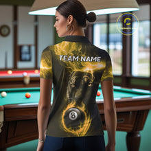 Load image into Gallery viewer, Custom Panther Billiard Polo &amp; 1/4 Zip For Women, Yellow Flame 8 Ball Lightning Pool Team Jersey TDM4581