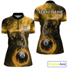 Load image into Gallery viewer, Custom Panther Billiard Polo &amp; 1/4 Zip For Women, Yellow Flame 8 Ball Lightning Pool Team Jersey TDM4581