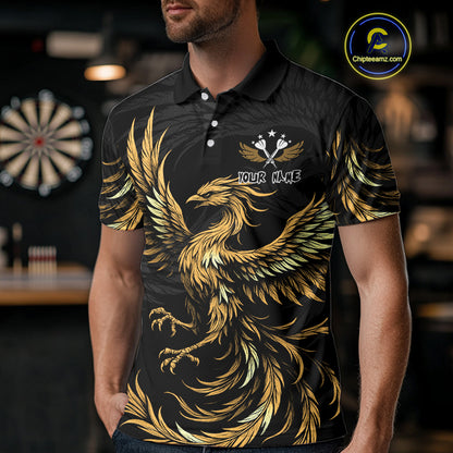 Personalized Phoenix Dartboard Wings Men's Dart Shirts Custom Yellow And Black Darts Team Jerseys TDM4585