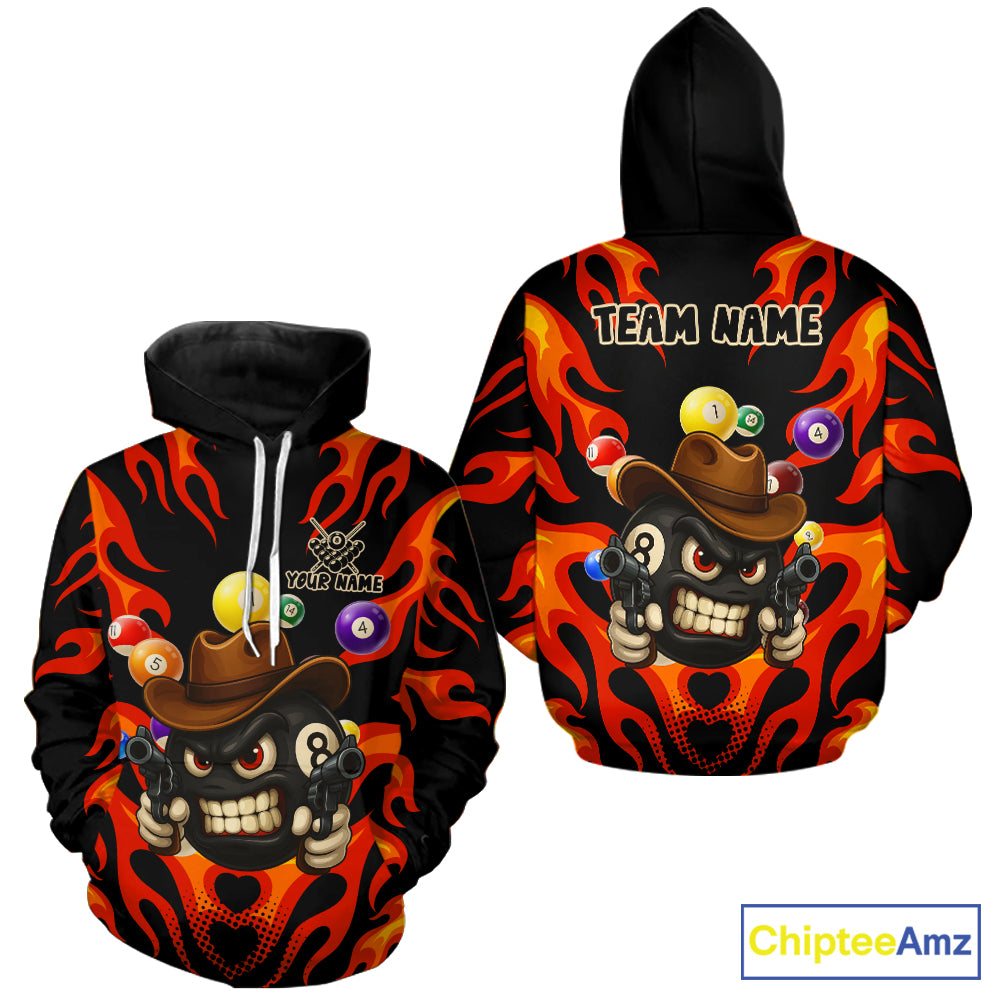 Personalized Red Funny Flame 8 Ball Billiard Hoodie For Pool Players Custom Billiard Team Jersey TDM4782
