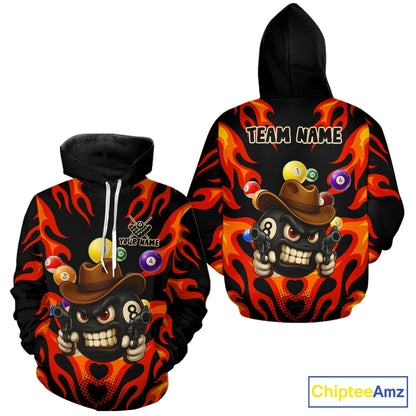 Personalized Red Funny Flame 8 Ball Billiard Hoodie For Pool Players Custom Billiard Team Jersey TDM4782