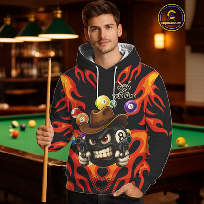Personalized Red Funny Flame 8 Ball Billiard Hoodie For Pool Players Custom Billiard Team Jersey TDM4782