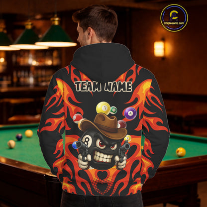 Personalized Red Funny Flame 8 Ball Billiard Hoodie For Pool Players Custom Billiard Team Jersey TDM4782