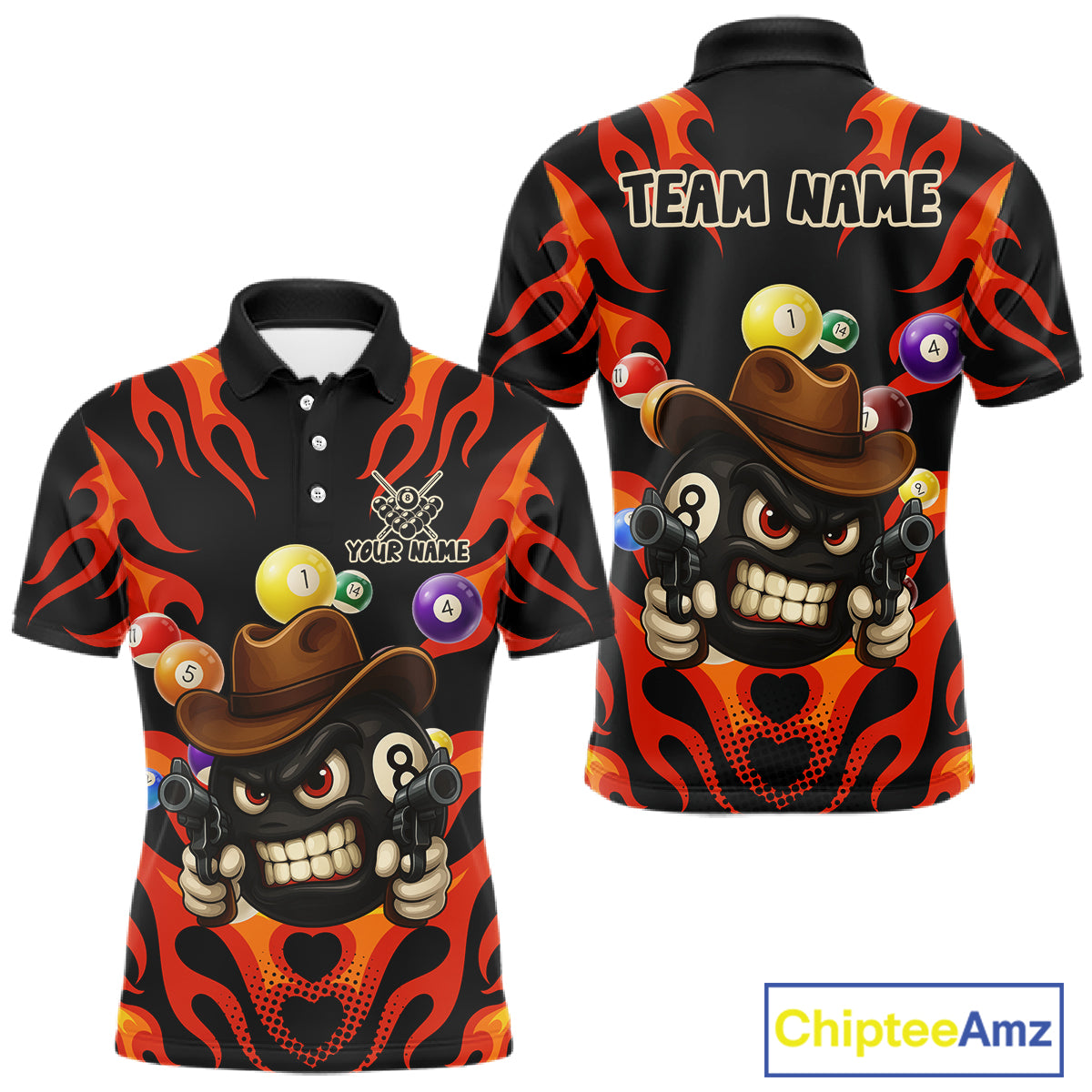 Personalized Red Funny Flame 8 Ball Billiard Shirt For Men Custom Pool Team Jersey Polo & 1/4 Zip TDM4782