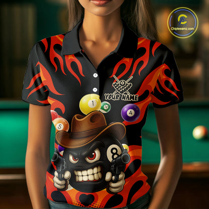 Personalized Red Funny Flame 8 Ball Billiard Shirt For Women Custom Pool Team Jersey Polo & 1/4 Zip TDM4782