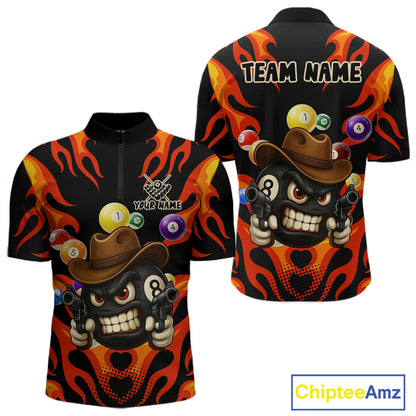 Personalized Red Funny Flame 8 Ball Billiard Shirt For Men Custom Pool Team Jersey Polo & 1/4 Zip TDM4782