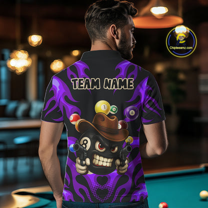 Personalized Purple Funny Flame 8 Ball Billiard Shirt For Men, Pool Team Jersey Polo & 1/4 Zip TDM4784