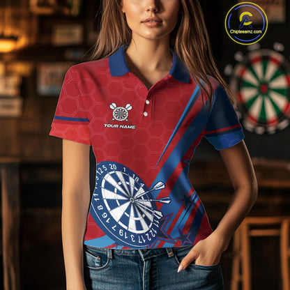 Red And Blue Stars Darts Shirt For Women Custom Dartboard Jerseys Team Polo & 1/4 Zip, Darts Outfit TDM4357