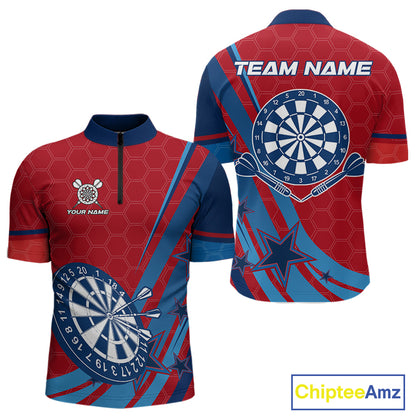 Red And Blue Stars Darts Shirt For Men Custom Dartboard Jerseys Team Polo & 1/4 Zip, Darts Outfit TDM4357