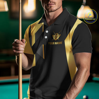 Black And Golden 8 Ball Wings Billiard Shirt For Men Custom Pool Team Jersey Polo & Quarter Zip TDM4203