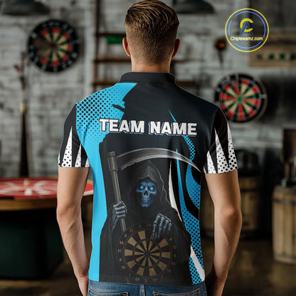 Personalized Blue Grim Reaper Dart Shirt For Men Custom Skull Dart Jerseys Team Polo & 1/4 Zip TDM4210