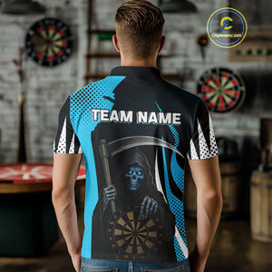 Personalized Blue Grim Reaper Dart Shirt For Men Custom Skull Dart Jerseys Team Polo & 1/4 Zip TDM4210