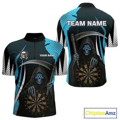 Personalized Blue Grim Reaper Dart Shirt For Men Custom Skull Dart Jerseys Team Polo & 1/4 Zip TDM4210