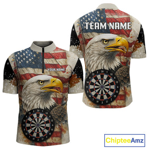 Personalized Patriotic Eagle Darts Shirt For Men Custom Vintage American Flag Darts Team Jersey TDM4219