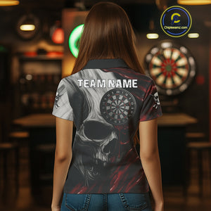 Personalized Gothic Skull Darts Shirt For Women Custom Darts Jersey Team Uniform Polo & 1/4 Zip|Red TDM4379