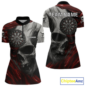 Personalized Gothic Skull Darts Shirt For Women Custom Darts Jersey Team Uniform Polo & 1/4 Zip|Red TDM4379