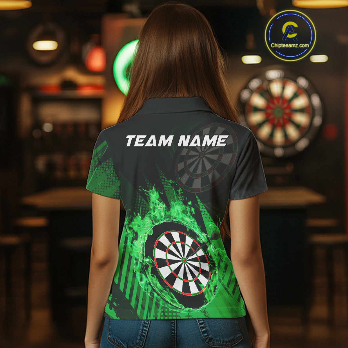 Green Dartboard Fire Flame Darts Shirt For Women Custom Darts Jersey, Dart Team Shirt Polo & 1/4 Zip TDM4799