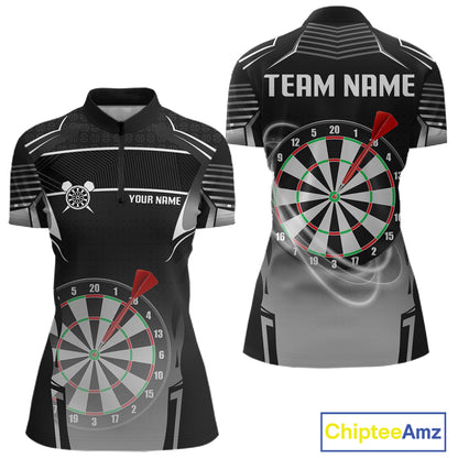 Black And White Dartboard Lights Custom Darts Polo & Quarter Zip For Women, 3D Darts Team Jersey TDM4802