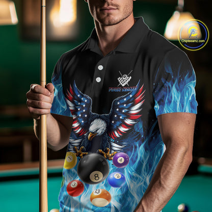 Personalized American Flag Eagle Billiard Ball Pool Shirt For Men Custom Billiard Team Jersey|Blue TDM4806