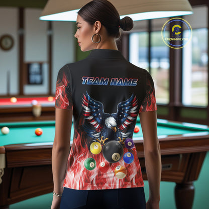 Personalized American Flag Eagle Billiard Ball Pool Shirt For Women Custom Billiard Team Jersey|Red TDM4807