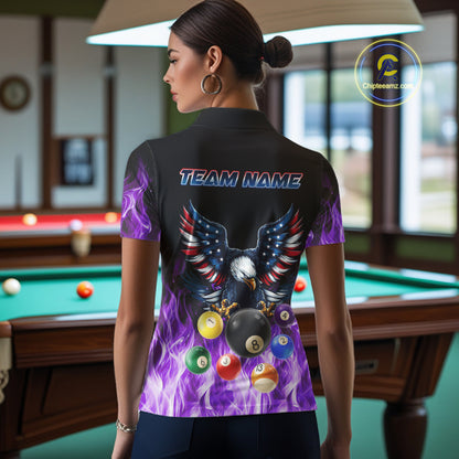 Personalized American Flag Eagle Billiard Ball Pool Shirt For Women Custom Billiard Jersey|Purple TDM4808