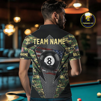 Military Green Camo 8 Ball Pool Billiard Shirt For Men Custom Patriotic US Flag Billiard Jerseys TDM4222