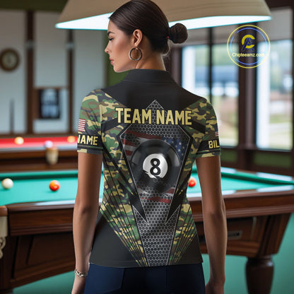 Military Green Camo 8 Ball Pool Billiard Shirt For Women Custom Patriotic US Flag Billiard Jerseys TDM4222