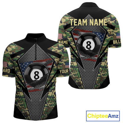 Military Green Camo 8 Ball Pool Billiard Shirt For Men Custom Patriotic US Flag Billiard Jerseys TDM4222