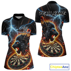 Personalized Thunder Lightning Lion Darts Shirt For Women Custom Darts League Jersey Polo & 1/4 Zip TDM4619