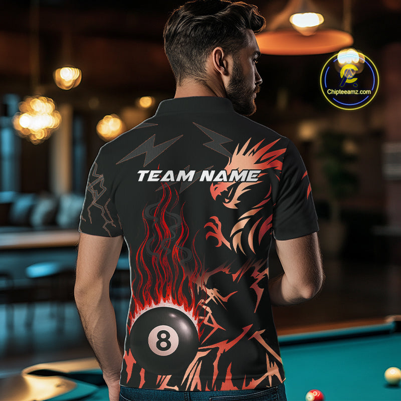 Black And Red Flaming 8 Ball Pool Shirt For Men Custom Dragon Billiards Team Jersey Polo & 1/4 Zip TDM4812