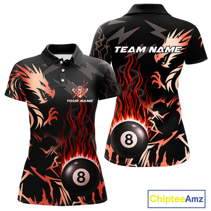 Black And Red Flaming 8 Ball Pool Shirt For Men Custom Dragon Billiards Team Jersey Polo & 1/4 Zip TDM4812