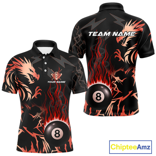 Black And Red Flaming 8 Ball Pool Shirt For Men Custom Dragon Billiards Team Jersey Polo & 1/4 Zip TDM4812