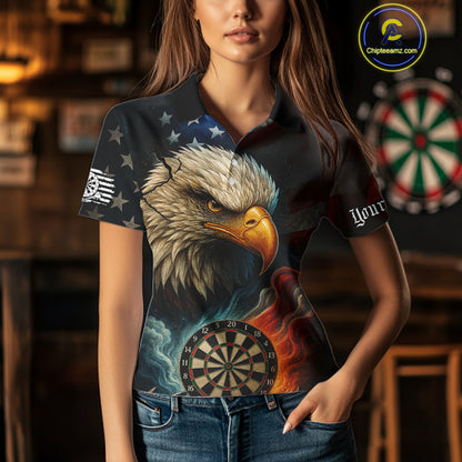 Personalized Eagle Flame Darts Shirt For Women Custom Patriotic American Flag Team Darts Jersey TDM4820