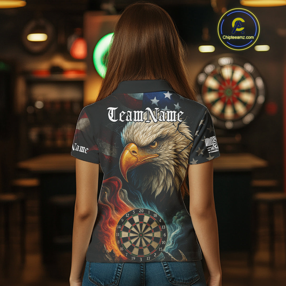 Personalized Eagle Flame Darts Shirt For Women Custom Patriotic American Flag Team Darts Jersey TDM4820