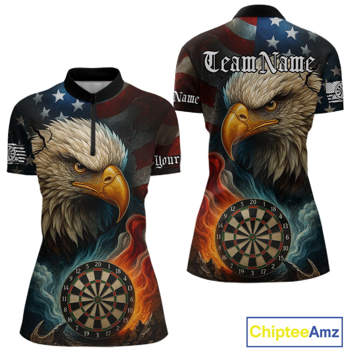 Personalized Eagle Flame Darts Shirt For Women Custom Patriotic American Flag Team Darts Jersey TDM4820